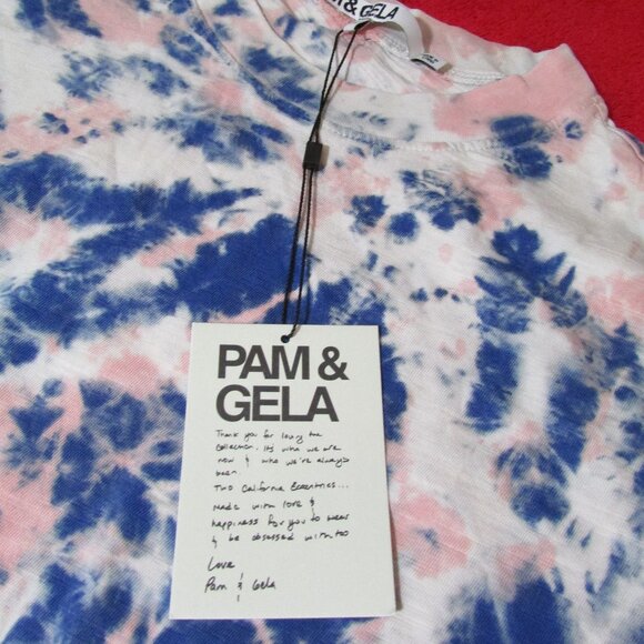 Pam & Gela Cropped Tie-Dye Slouchy Tee - Top Shirt Long Sleeve Pink and Blue - Picture 2 of 4